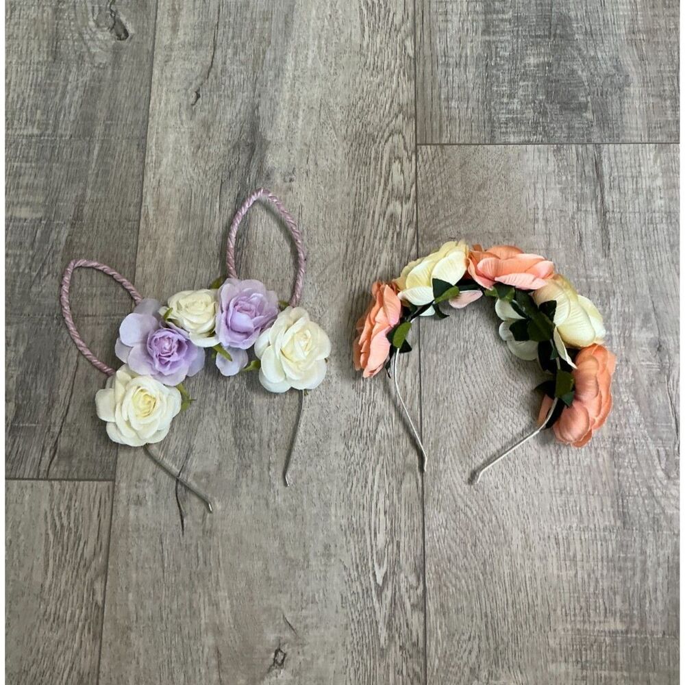 2 Floral Headbands Flower Crown & Animal Ears Festival Fairy Costume Bundle